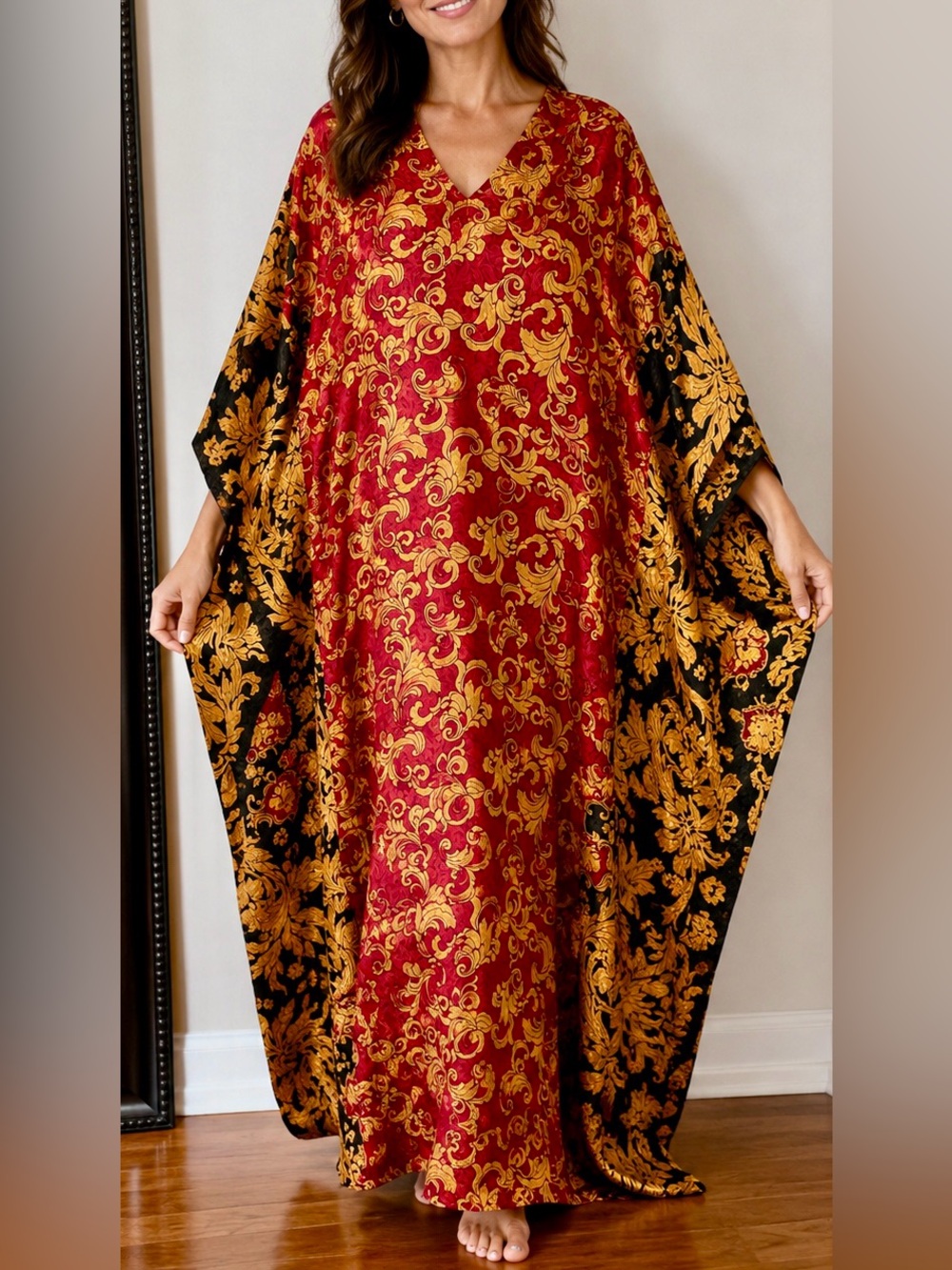 Ruth Norman New York Neiman Marcus Baroque Print Caftan Maxi Dress One Size